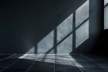 Obraz premium 3d render of black empty room and light from the window