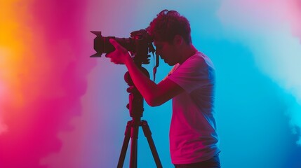 Enthusiastic Young Director of Photography Crafting Visual Stories in Vibrant Production Environment