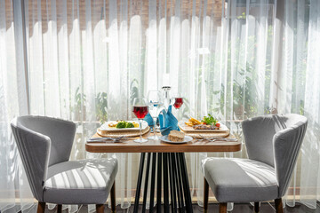 table and chairs in restaurant