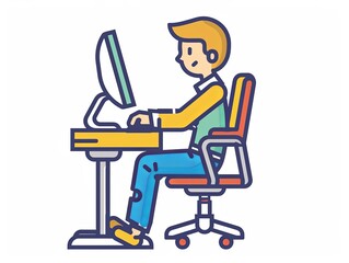 A man is sitting at a desk with a computer and a keyboard