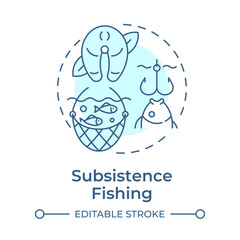 Subsistence fishing soft blue concept icon. Seafood production, fish harvesting. Round shape line illustration. Abstract idea. Graphic design. Easy to use in infographic, presentation