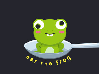 A Crazy Green Frog in a spoon. Isolated Vector Illustration