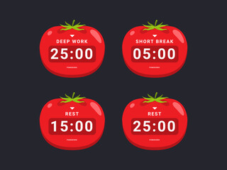 Tomatoes with minutes indicator in it. Isolated Vector Illustration