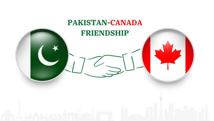 Pakistan AND CANADA flags in circle with shake hand. pakistan AND CANADA friendship. and Pakistani AND CANADAIAN flags, isolated on white