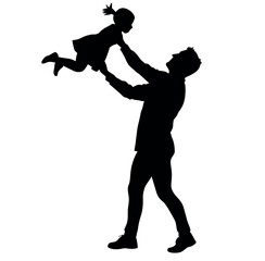 A Father enjoy moment with his Daughter with holding hands on the up above, the Daughter are enjoy the moment vector silhouette