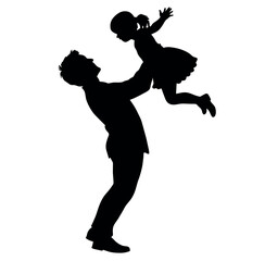 A Father enjoy moment with his Daughter with holding hands on the up above, the Daughter are enjoy the moment vector silhouette