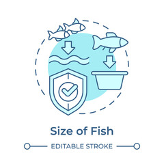 Size of fish soft blue concept icon. Ecosystem biodiversity, marine. Seafood production. Round shape line illustration. Abstract idea. Graphic design. Easy to use in infographic, presentation