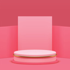 3d pink luxury podium pedestal mock up for cosmetic product show presentation realistic vector