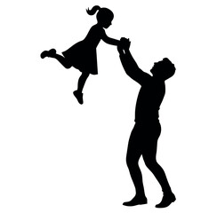 A Father enjoy moment with his Daughter with holding hands on the up above, the Daughter are enjoy the moment vector silhouette