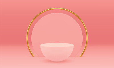 Pink luxury 3d podium pedestal elegant mock up for beauty cosmetic product show realistic vector