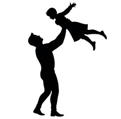 A Father enjoy moment with his Daughter with holding hands on the up above, the Daughter are enjoy the moment vector silhouette