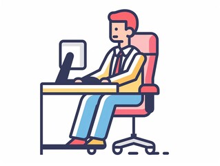 A man is sitting at a desk with a computer and a keyboard
