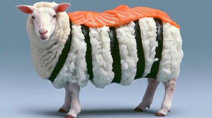 Sheep with sushi body and multiple salmon slices