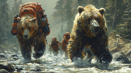 illustration of wildlife rehabilitation emergency response team trained responder mobilizing rescue care wildlife affected natural disaster oil spill or other environmental emergency team work swiftly