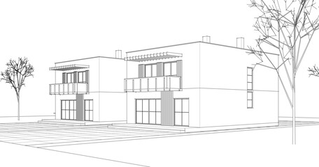 residential modern architecture 3d illustration