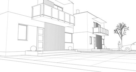 Fototapeta premium residential modern architecture 3d illustration