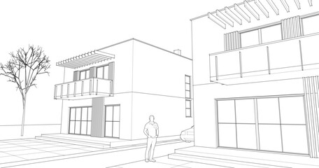Fototapeta premium residential modern architecture 3d illustration