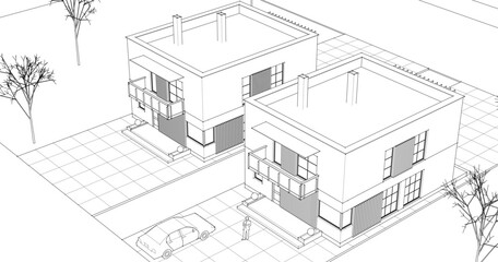 residential modern architecture 3d illustration