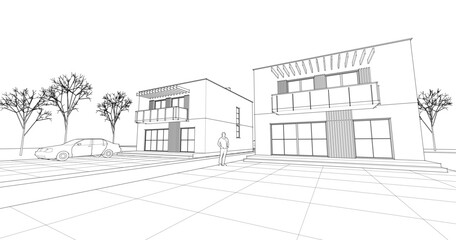 residential modern architecture 3d illustration