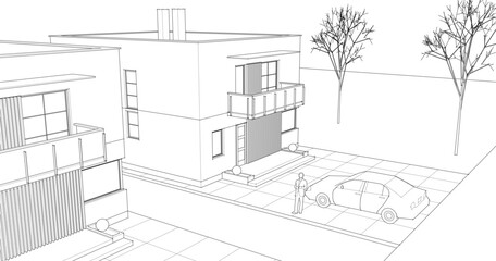 residential modern architecture 3d illustration