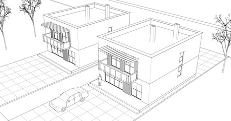 residential modern architecture 3d illustration