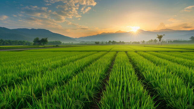 Rice field under the sunlight.