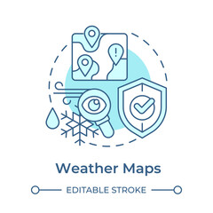 Weather maps soft blue concept icon. Climate control. Atmospheric condition monitoring. Round shape line illustration. Abstract idea. Graphic design. Easy to use in infographic, presentation