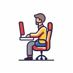 A man is sitting at a desk with a laptop in front of him