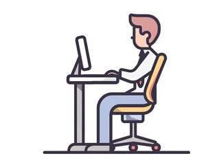 A man is sitting at a desk with a computer and a keyboard