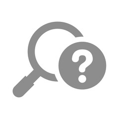 Search magnifying glass and question mark. Searching in manual or internet vector icon.