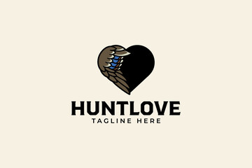 duck wing with love shape logo design for hunting adventure sport business