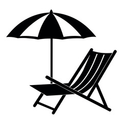 A Dock chair with a umbrella on the sea beach vector silhouette white background