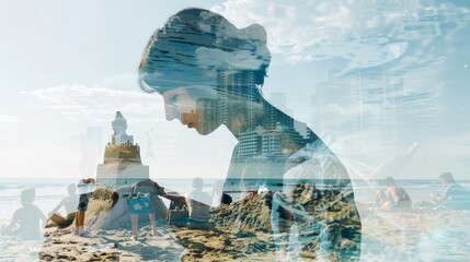 Human Profile and Mountain Landscape Combined: Image for Personal Discovery and Outdoor Exploration