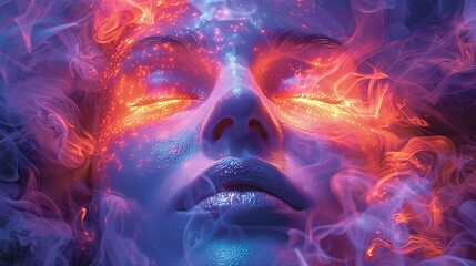 An illustration of a serene face with a glowing aura.