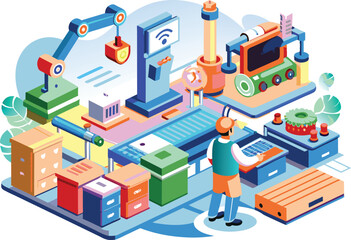 Obraz premium Supplies factory automation, flat illustration, vector illustration.