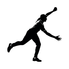 A cricket bowler running for bowl vector silhouette, white background