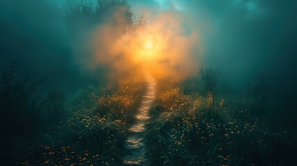 Fototapeta premium A conceptual image of a path leading to a bright light.