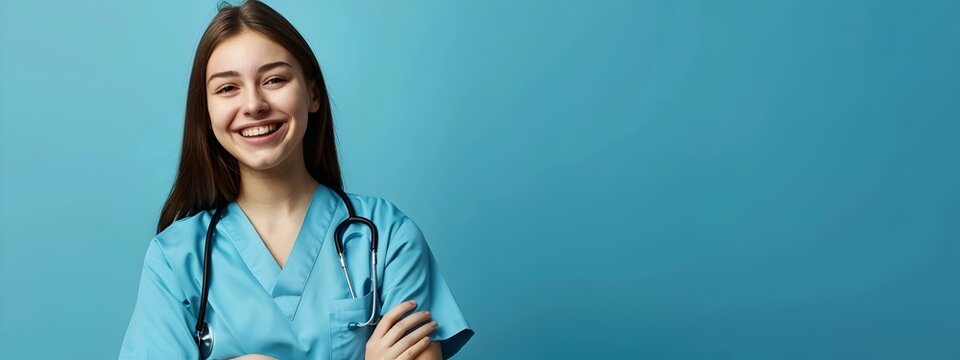 Joyful Young CNA Excelling in Healthcare Career Professional Portrait