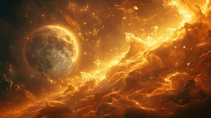 Obraz premium An abstract depiction of a celestial scene with a radiant moon.