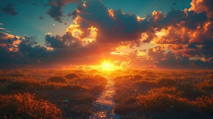 Naklejka premium A conceptual image of a path leading to a bright horizon.