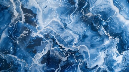 Fototapeta premium Blue Agate Marble Stone Texture With Natural White Veins And Polished Mineral Surface Abstract Background