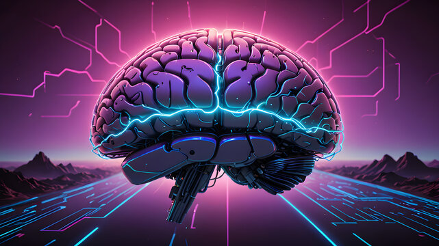 human brain in front of a blackboard
