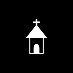 Simple sign church icon flat vector illustration for graphic and web design on on black background.