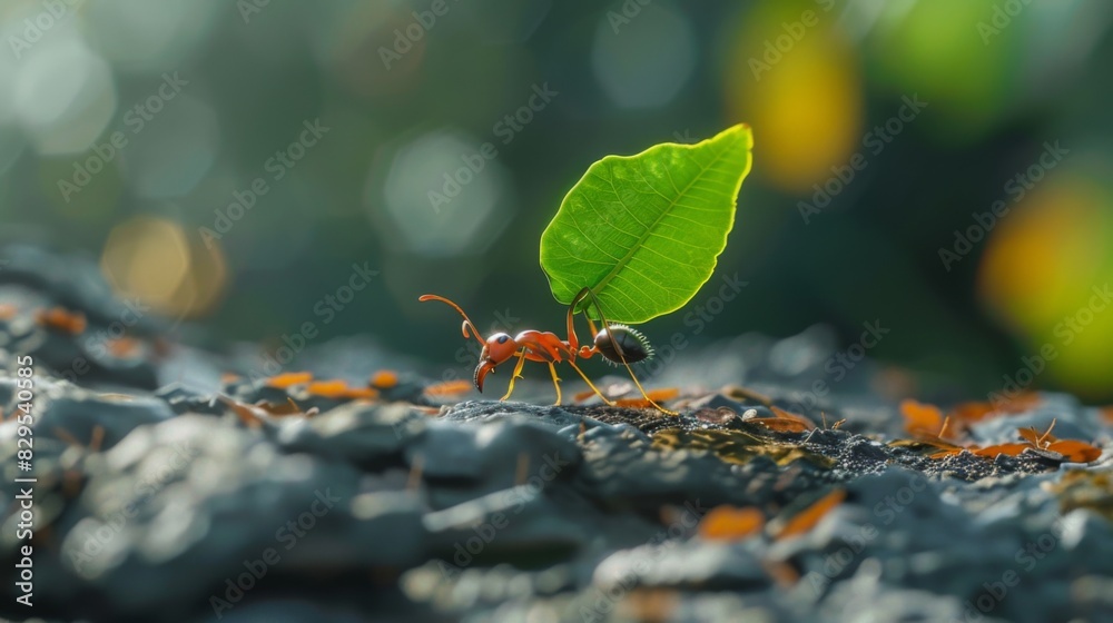 Aufkleber a close-up of a single ant carrying a tiny leaf, showcasing the strength and industriousness of thes