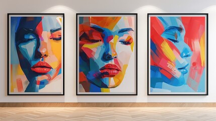 oil painting style abstract face of women wall art decor mock up idea