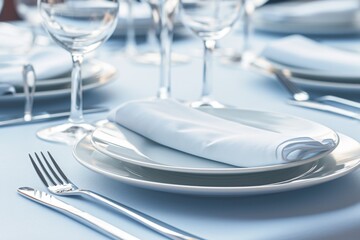Pristine Plates Ready for Formal Dinner, Generative AI