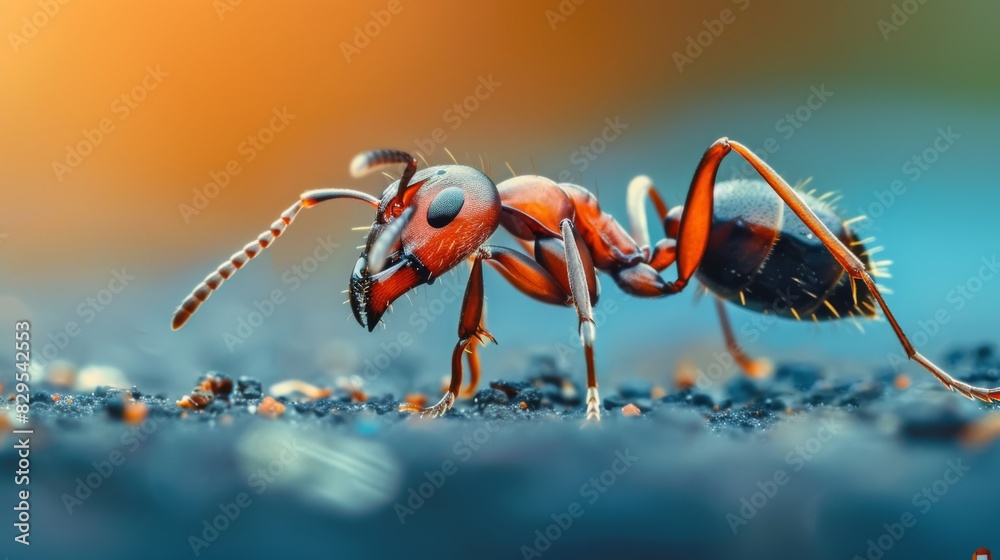 Poster a close-up of an ant exploring its surroundings, showcasing its curious nature and keen sense of exp
