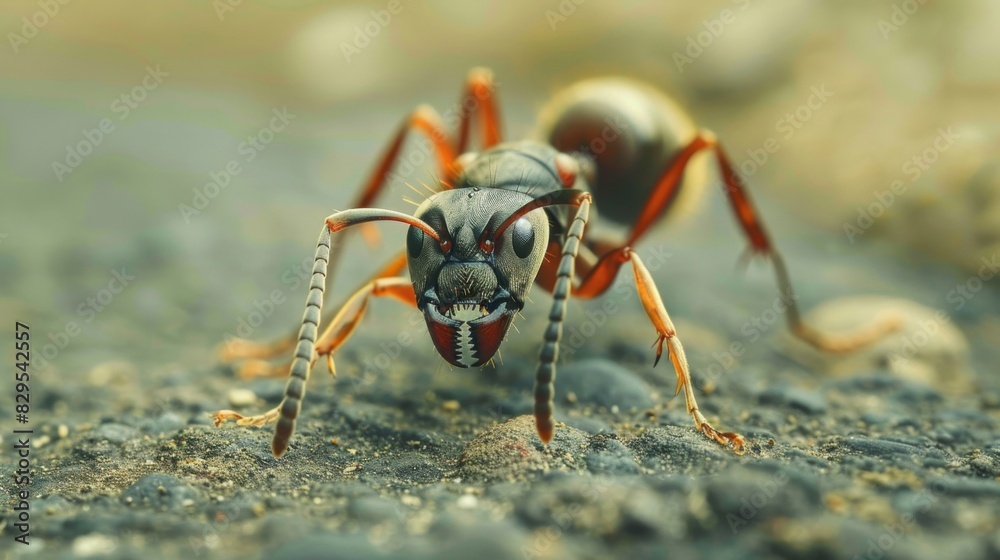 Poster a close-up of an ant exploring its surroundings, showcasing its curious nature and keen sense of exp