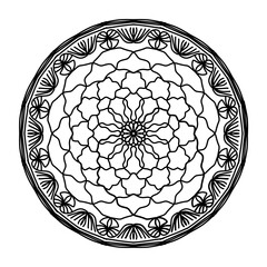 mandala circle pattern vintage decorative pattern indian skin painting tattoo oriental art Mandala floral coloring page for adults relaxation, black and white mandala coloring page hand drawn outlined