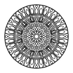 mandala circle pattern vintage decorative pattern indian skin painting tattoo oriental art Mandala floral coloring page for adults relaxation, black and white mandala coloring page hand drawn outlined